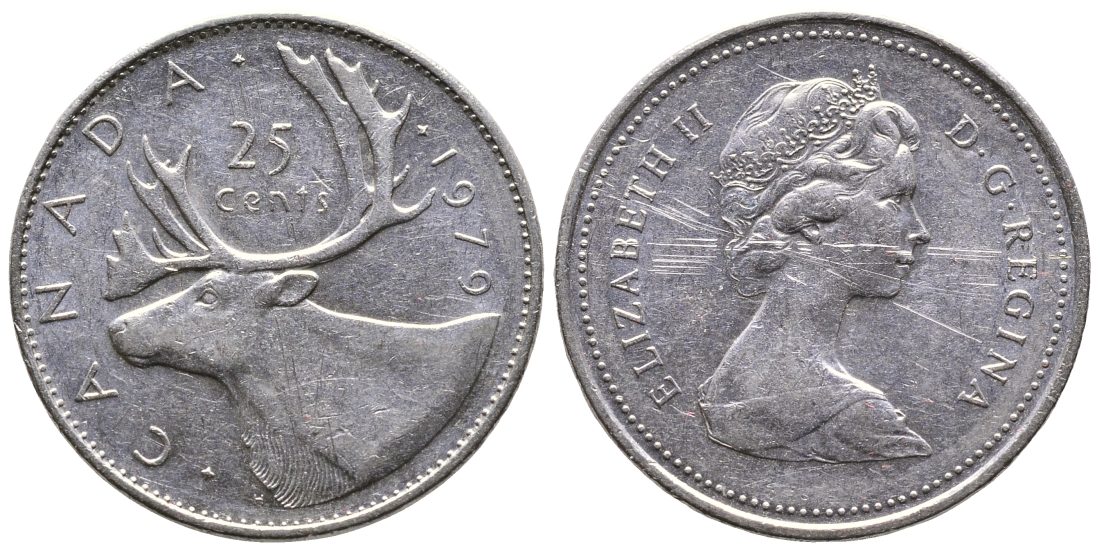 КАНАДА 25 ЦЕНТОВ 1979 ОЛЕНЬ, ЕЛИЗАВЕТА II KM 74 никель 4364-2057