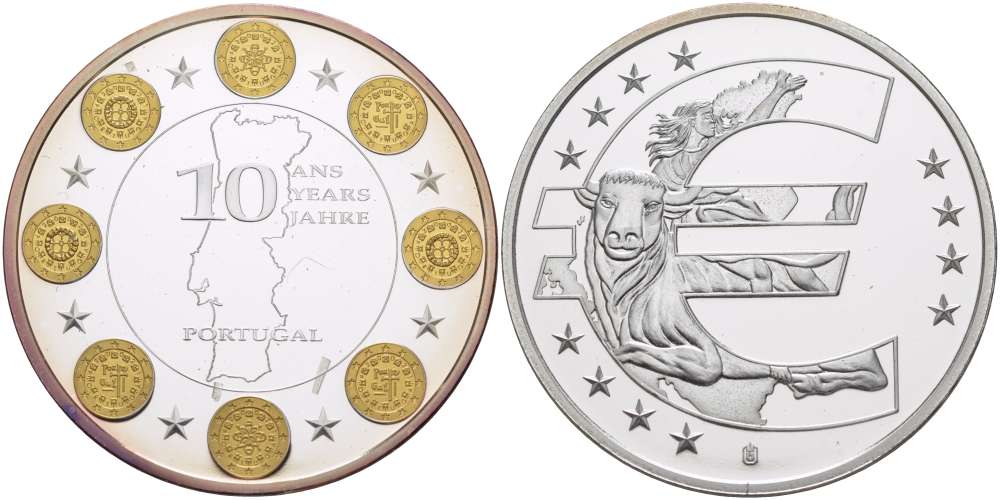 НИДЕРЛАНДЫ МЕДАЛЬ 2012 СЕРИЯ 10 ЛЕТ ЕВРО, ПОРТУГАЛИЯ, СЕРЕБРЕНИЕ, ПОЗОЛОТА, ДИАМЕТР 40 ММ., ПОХИЩЕНИЕ ЕВРОПЫ PROOF 1082-6-44