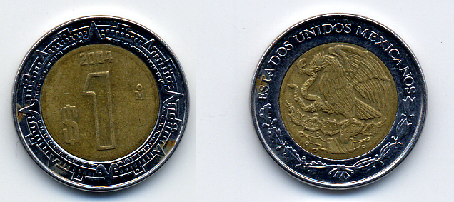 Мексика 1 песо 2004 KM 603 биметалл 57-123