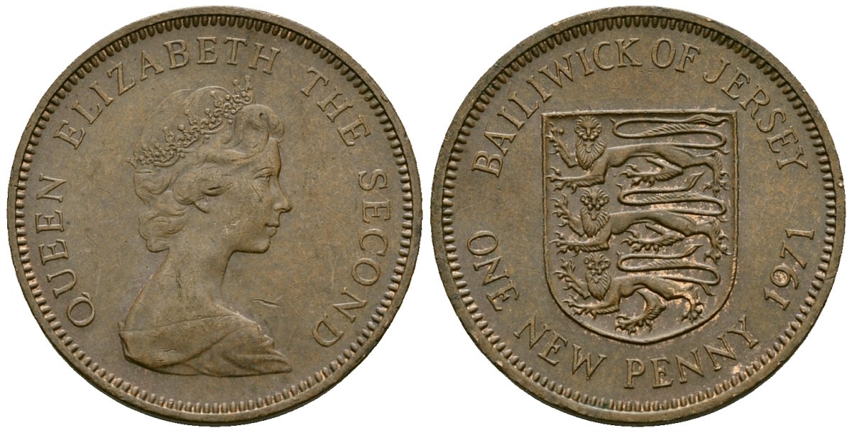 Джерси 1 новый пенни 1971 Елизавета II (1952-2022), герб KM 30 бронза 4173-1059