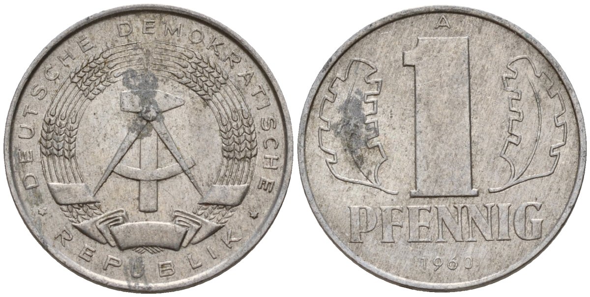 ГДР 1 пфенниг 1960 A KM 8.1 алюминий 39-432
