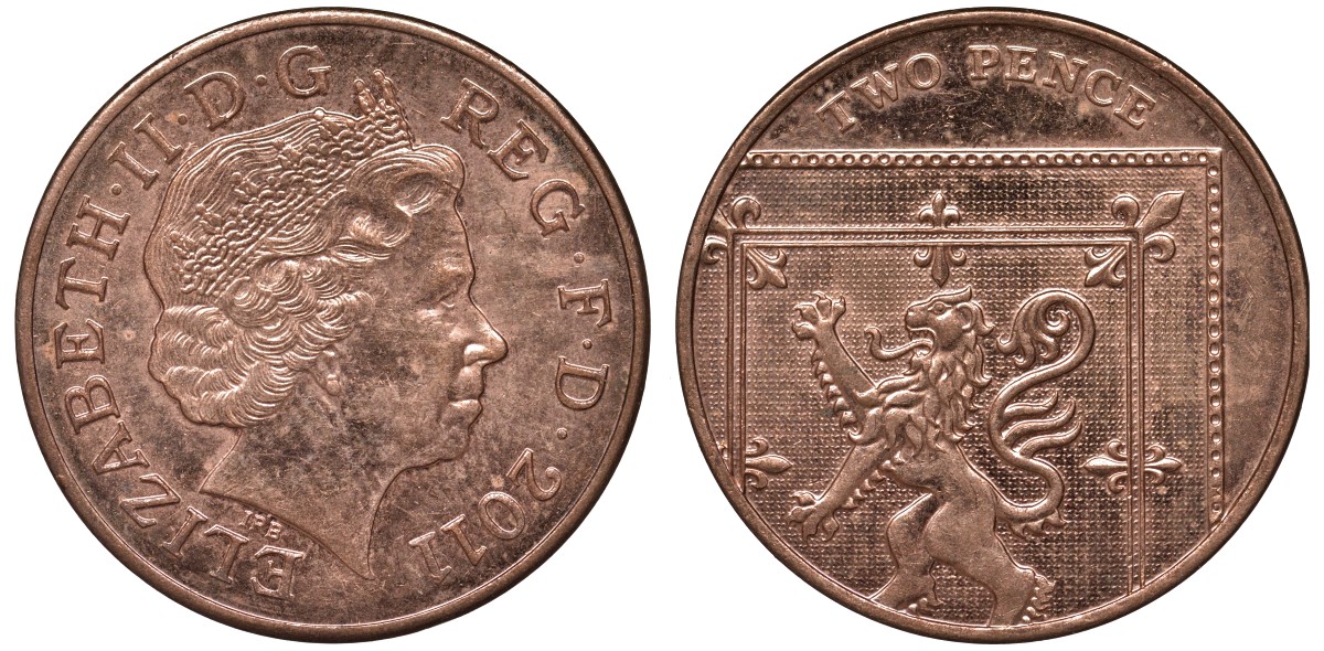 Великобритания 2 пенса 2011 Елизавета II (1952-2022) KM 1108, Spink 4691 (C6) сталь плакированная медью aUNC 4122-855