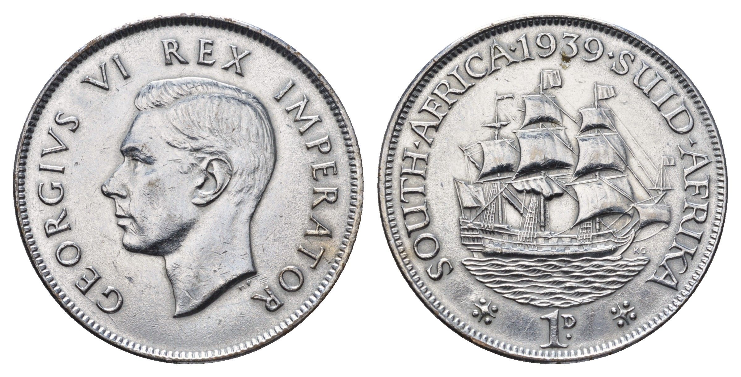 ЮАР 1 пенни 1939 Георг VI (1936-1952) KM 25 бронза плакированная серебром 4692-222