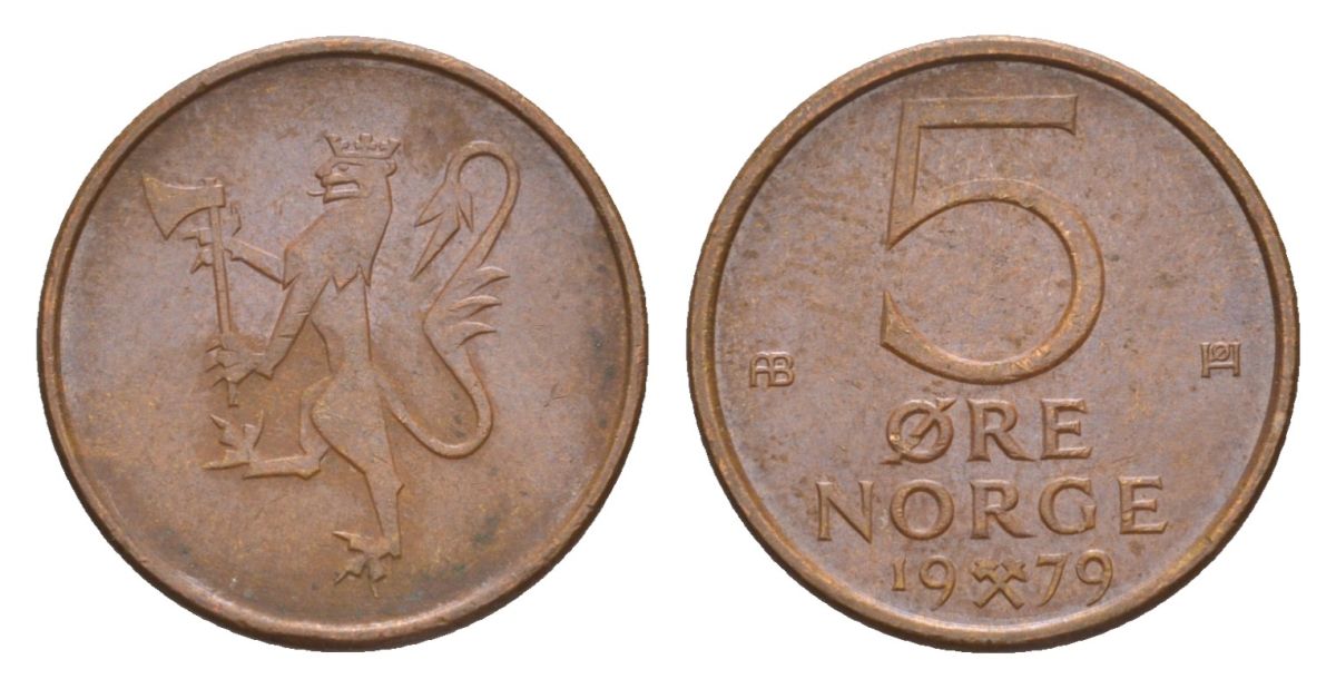 Норвегия 5 эре 1979 Улаф V (1957-1991) KM 415 бронза UNC 4632-1265
