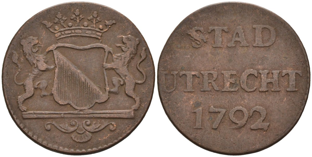 Утрехт (Utrecht), Нидерланды 1 дуит 1792 KM 91 медь 4577-255