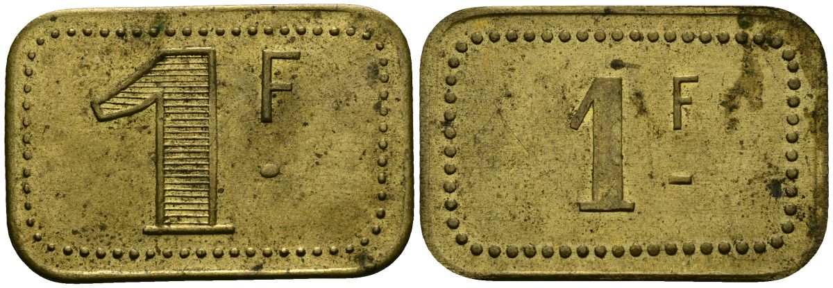 Франция 1 франк ND ресторанный жетон латунь 4166-137