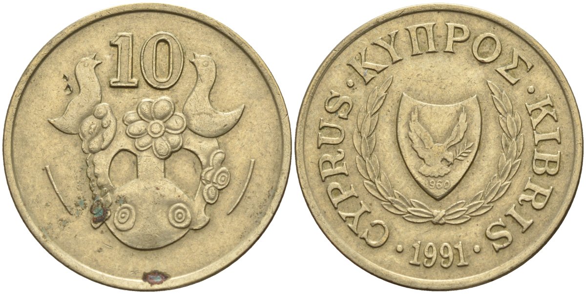 Кипр 10 центов 1991 KM 56.3 никель латунь 4141-1156