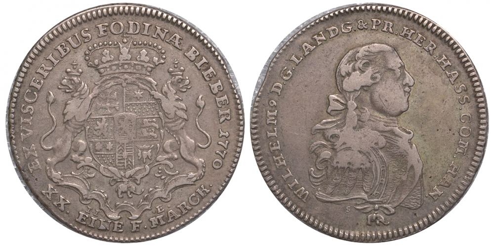 Гессен-Кассель, управление Ганау-Мюнценберг 1/2 талера 1770 Вильгельм IX KM 103 Schutz 2075 серебро 00-805-13