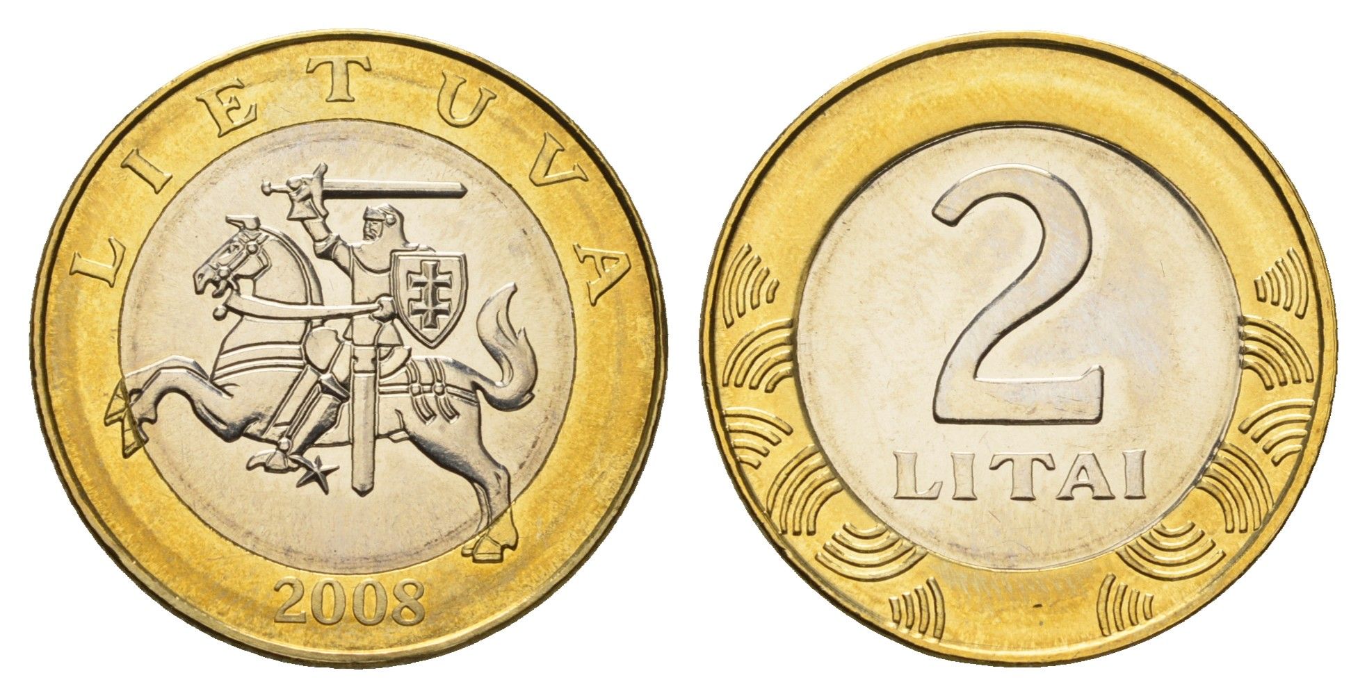 Литва 2 лита 2008 из годового набора KM 112 биметалл BU 4652-957