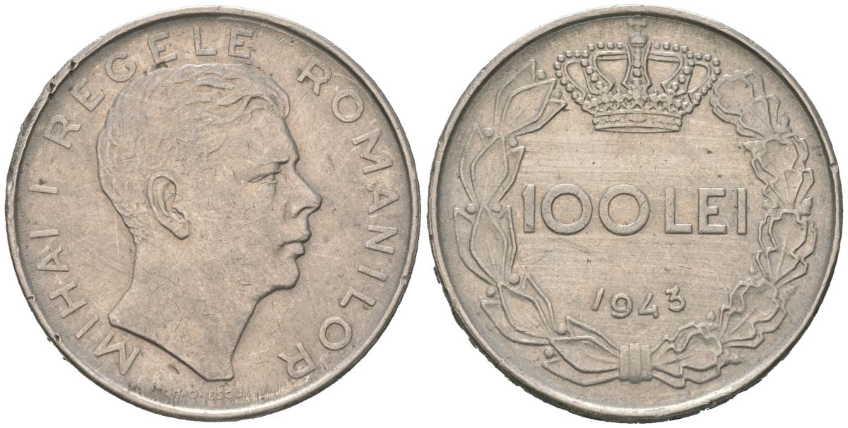 Румыния 100 леев 1943 Михай I (1940-1947) KM 64 сталь плакировнная никелем 183-1026