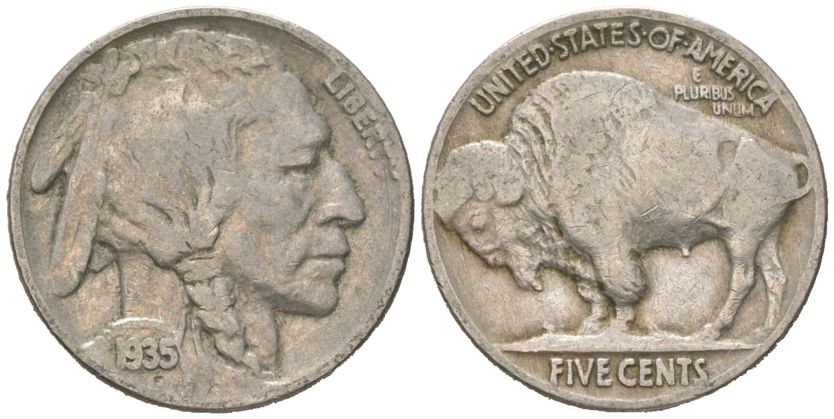 США 5 центов 1935 индеец, бизон KM 134 медно-никель 4614-1164