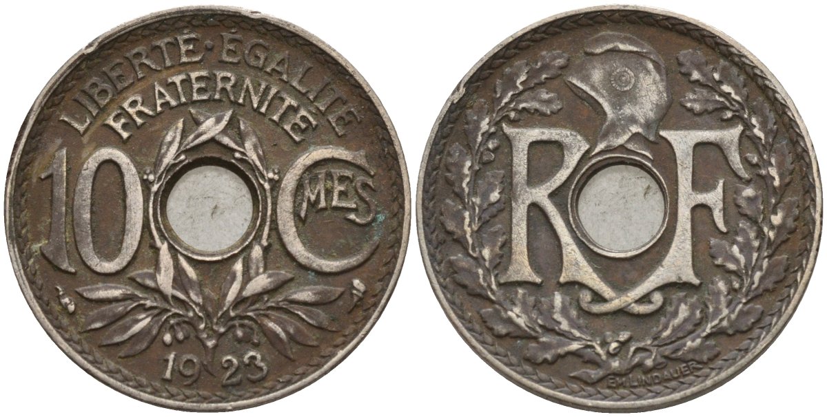 Франция 10 сантимов 1923 KM 866a, Le Franc 138.3 медно-никель 4143-921