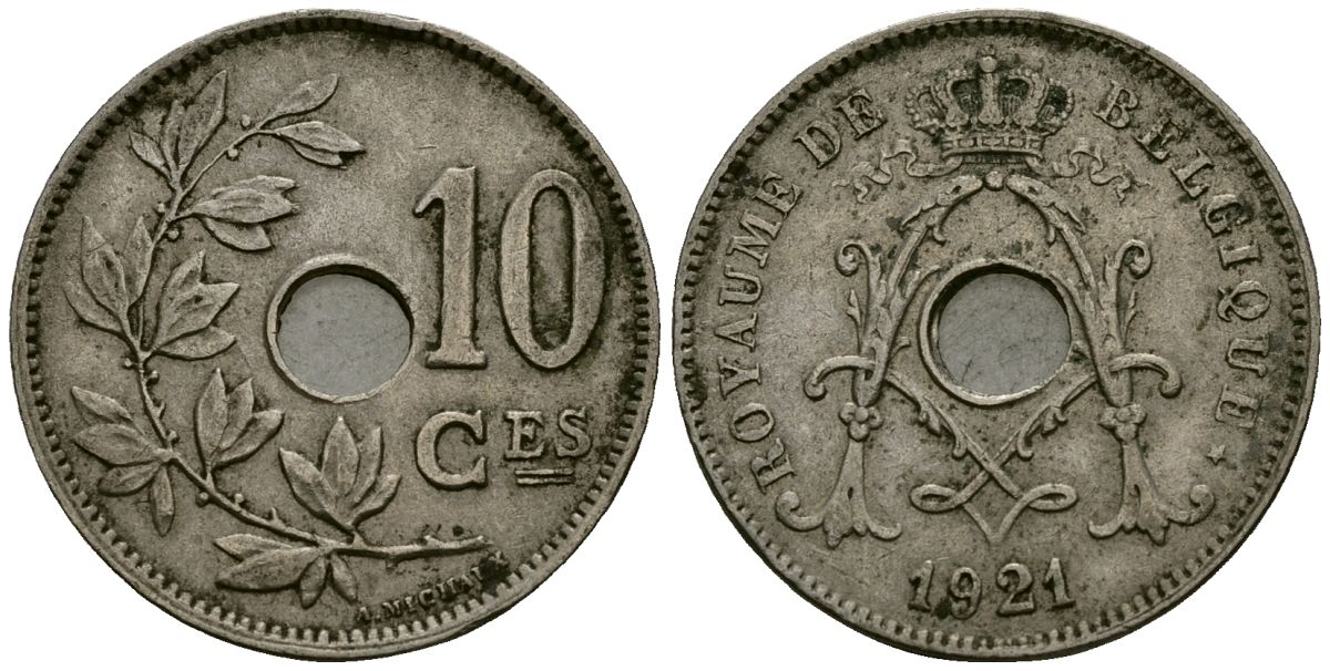 Бельгия 10 сантимов 1921 Belgique KM 85 медно-никель 4172-853