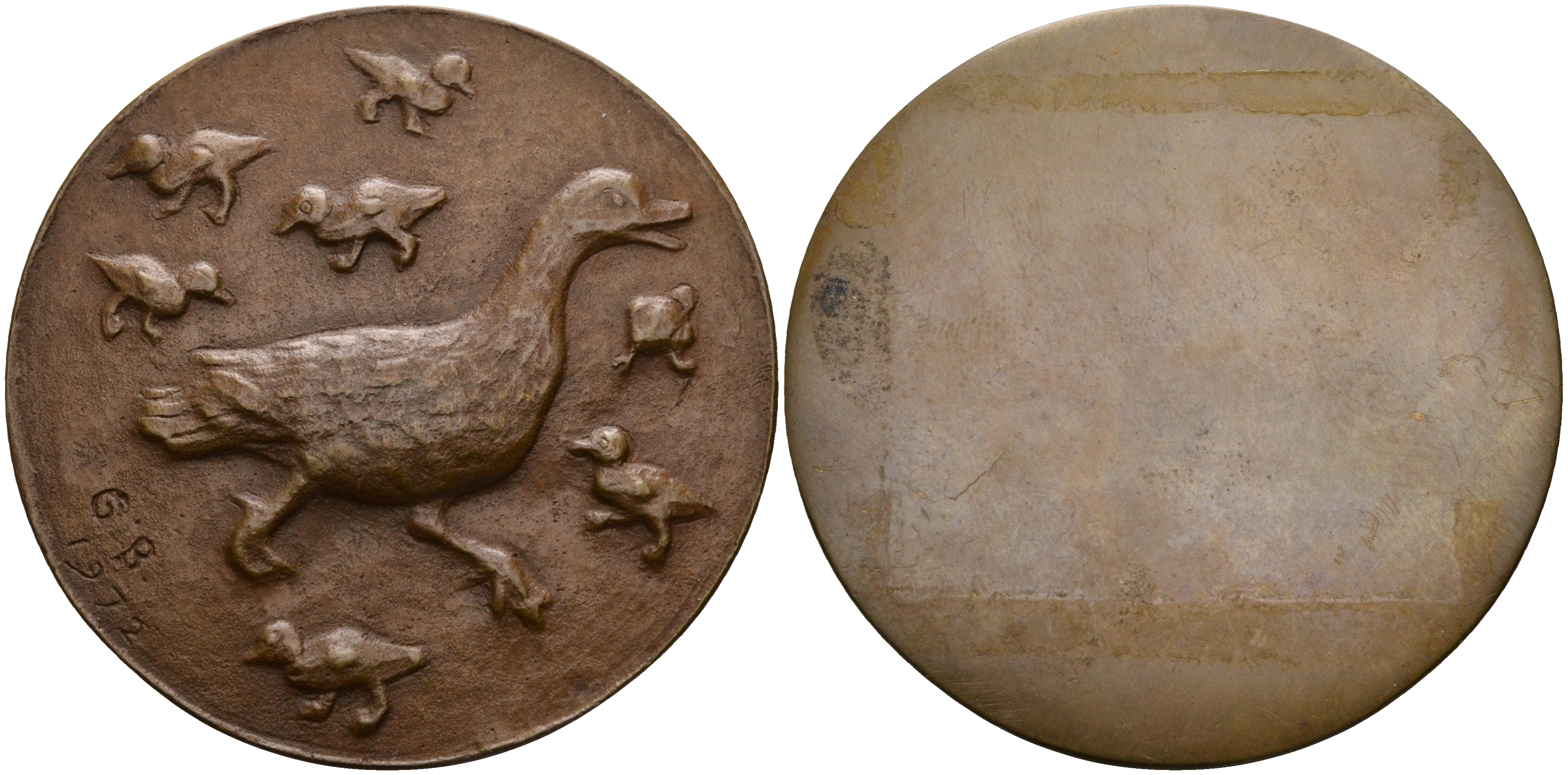 ЕВРОПА МЕДАЛЬ 1972 УТКА С УТЯТАМИ, МЕДАЛЬЕР G.B., ДИАМЕТР 59 ММ. ВЕС 53,5 ГР. бронза 1097-2-23