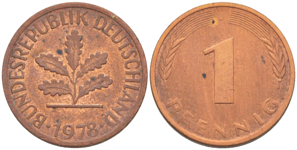 ФРГ 1 ПФЕННИГ 1978 J KM 105, J.380 сталь плакированная медью 4396-1528