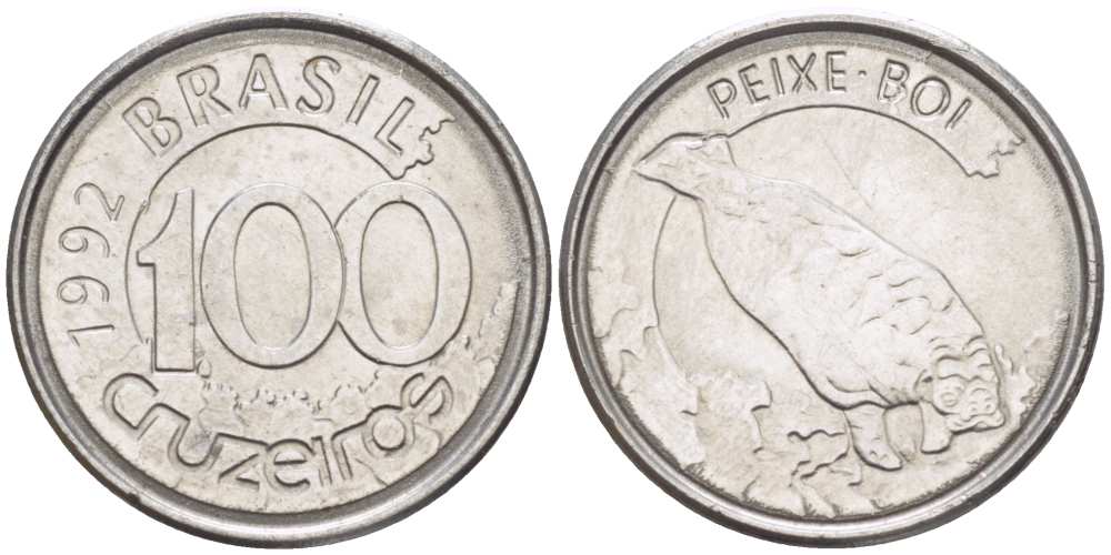 БРАЗИЛИЯ 100 КРУЗЕЙРО 1992 РЕФОРМА 1990-1993, ЛАМАНТИН KM 623 нержавеющая сталь 4387-1064