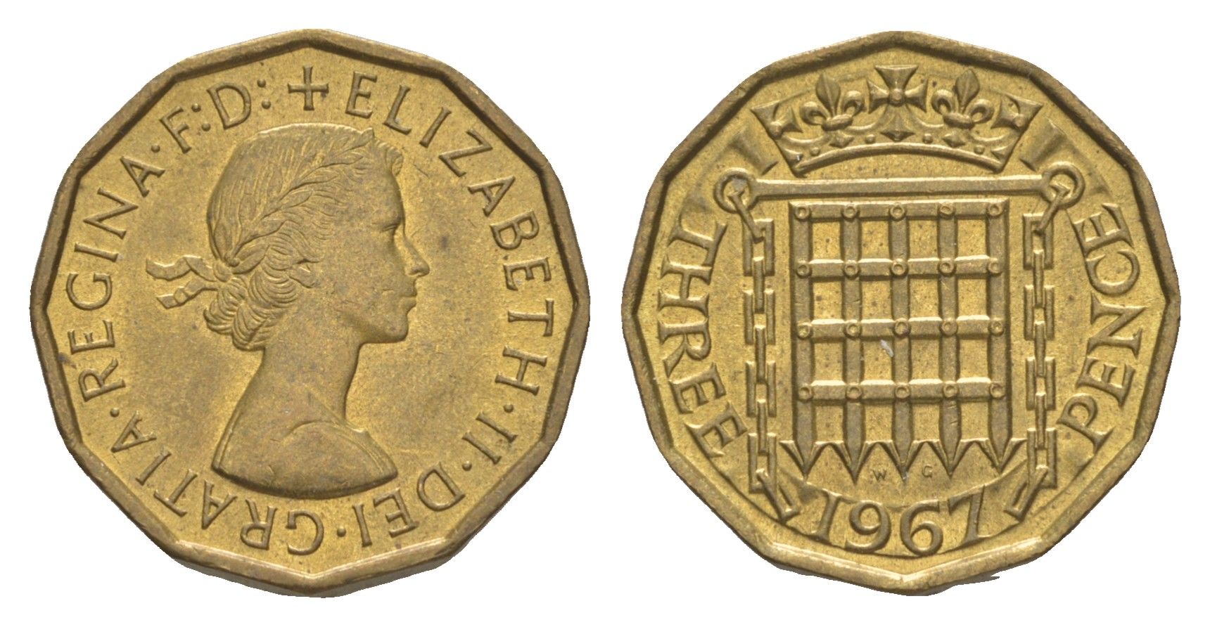 Великобритания 3 пенса 1967 Елизавета II (1952-2022) KM 900, Spink 4153 никель латунь UNC 4571-1135