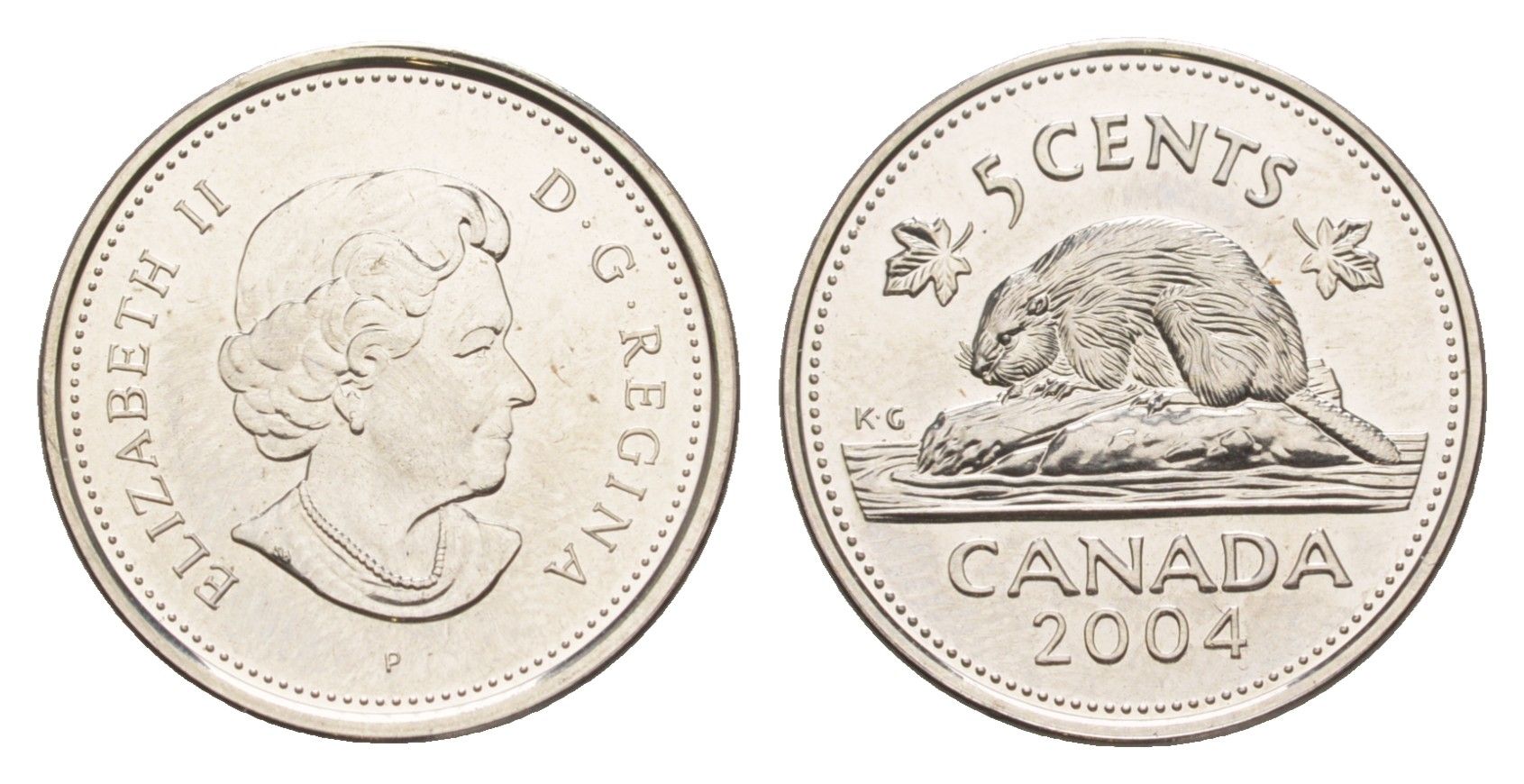 Канада 5 центов 2004 P, Елизавета II (1952-2022), бобр KM 491 сталь плакированная никелем UNC 4639-531