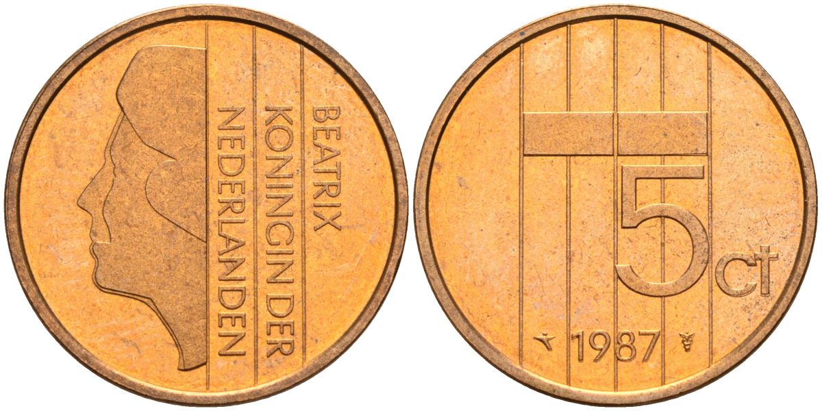 Нидерланды 5 центов 1987 Беатрикс (1980-2013) KM 202 бронза UNC 4116-243