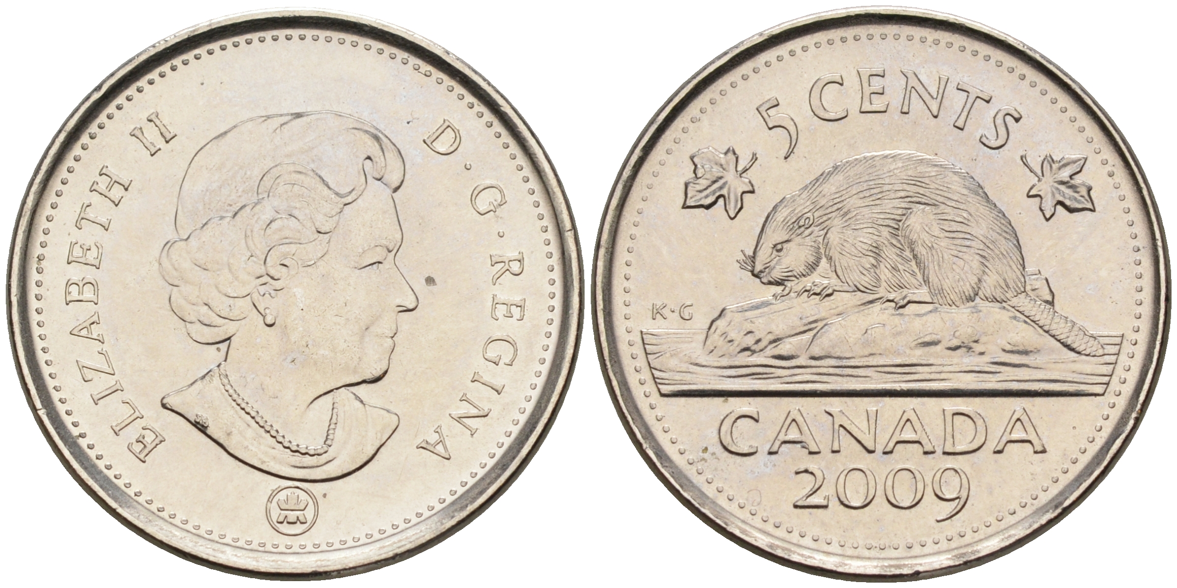 Канада 5 центов 2009 ML, Елизавета II, бобер KM 491 сталь плакированная никелем  UNC  4148-1251