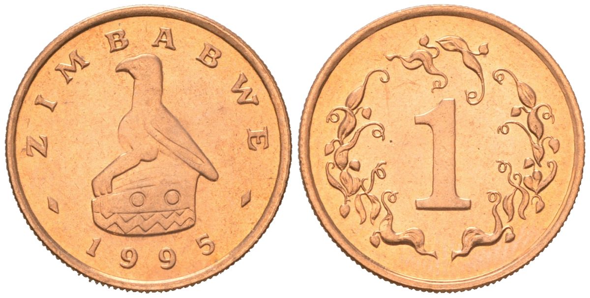 Зимбабве 1 цент 1995 птица-идол KM 1a сталь плакированная бронзой UNC 4615-1138