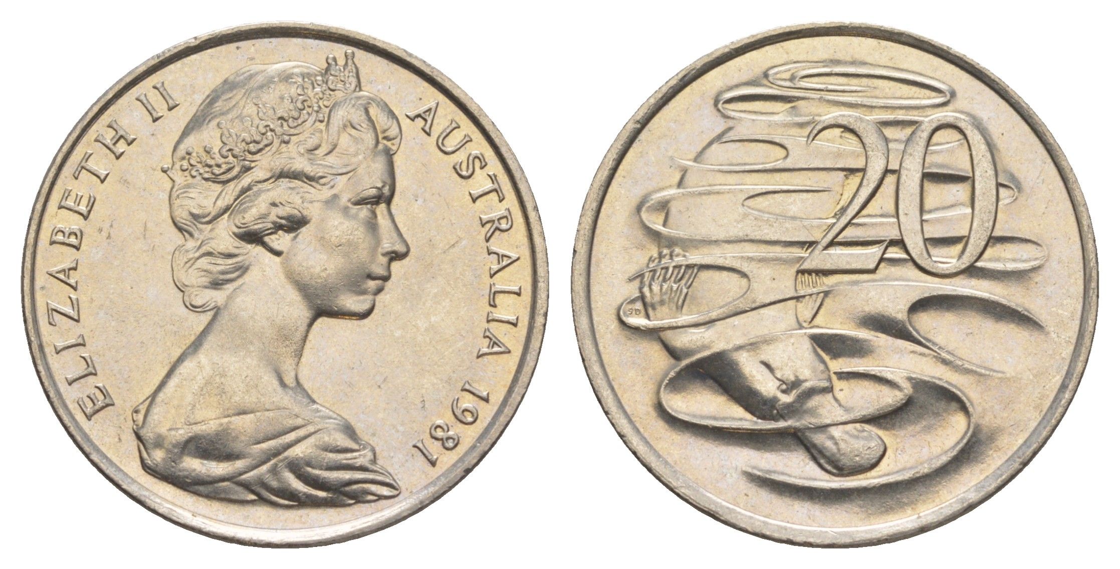 Австралия 20 центов 1981 Елизавета II (1952-2022), утконос KM 66 медно-никель UNC 4379-1122