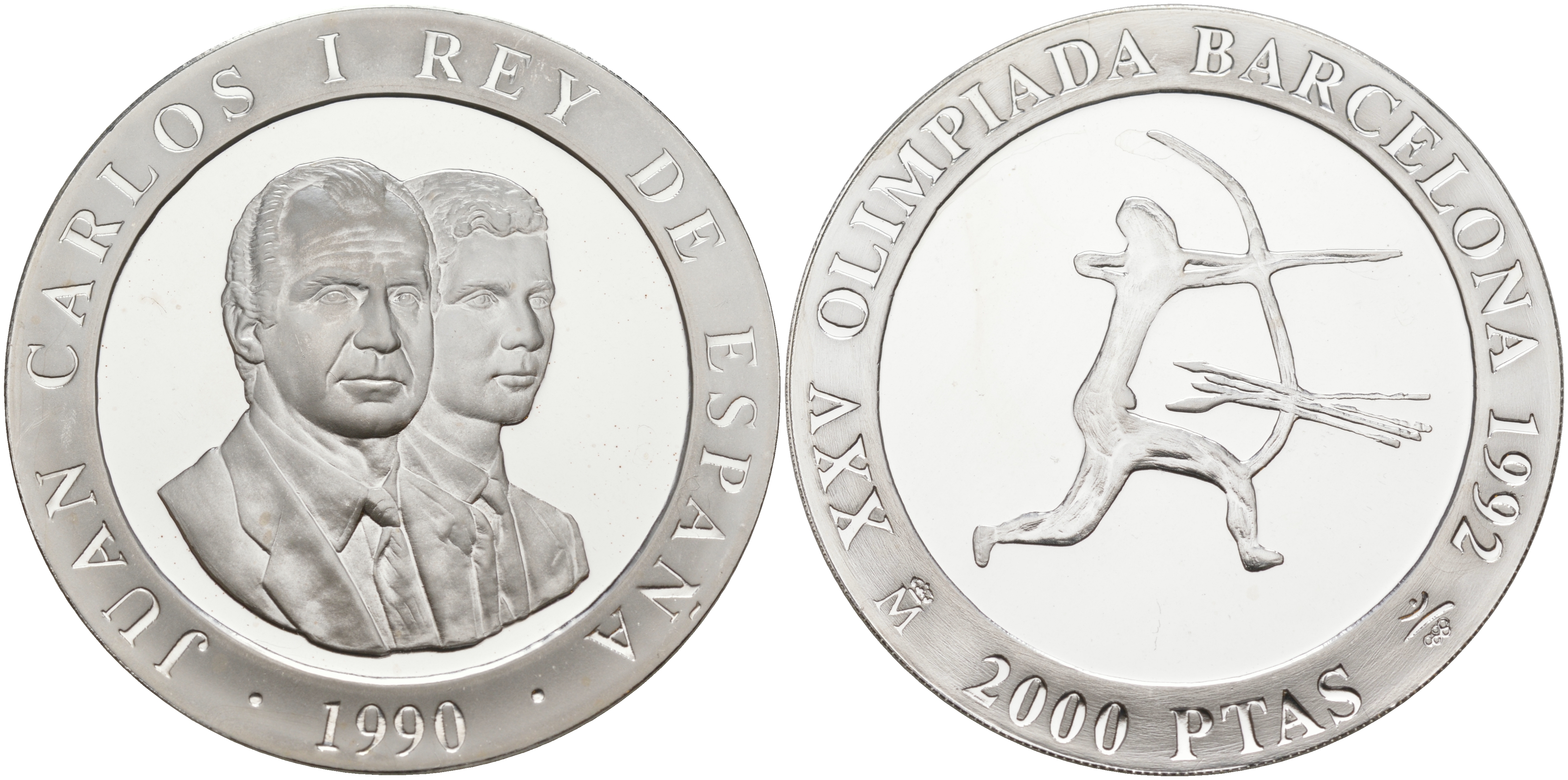 Испания 2000 песет 1990 XXV летние Олимпийские игры 1992 года в Барселоне, стрельба из лука KM 861 серебро PROOF 1091-8-53