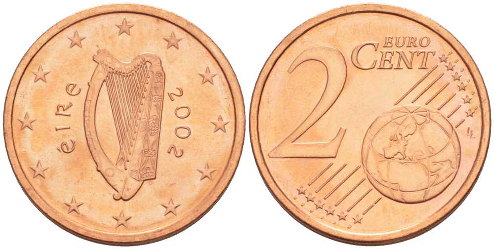 ИРЛАНДИЯ 2 ЕВРОЦЕНТА 2002 KM 33 сталь плакированная медью UNC 214-242