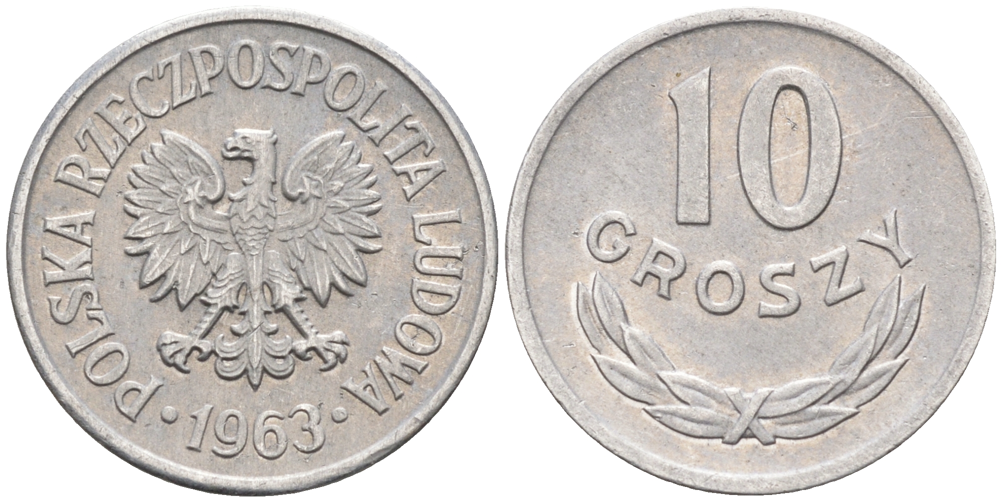 ПОЛЬША 10 ГРОШЕЙ 1963 KM AA47 алюминий 192-1021