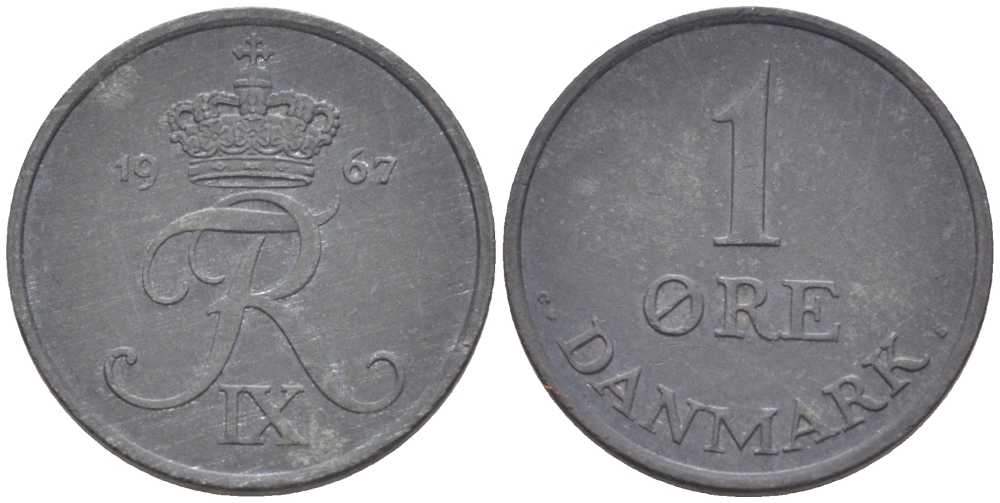 ДАНИЯ 1 ЭРЕ 1967 С; S, ФРЕДЕРИК IX (1947-1972) KM 839.2 цинк 4387-541