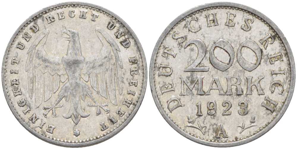 ГЕРМАНИЯ 200 МАРОК 1923 A KM 35, J. 304, Weege 22 алюминий 261-842