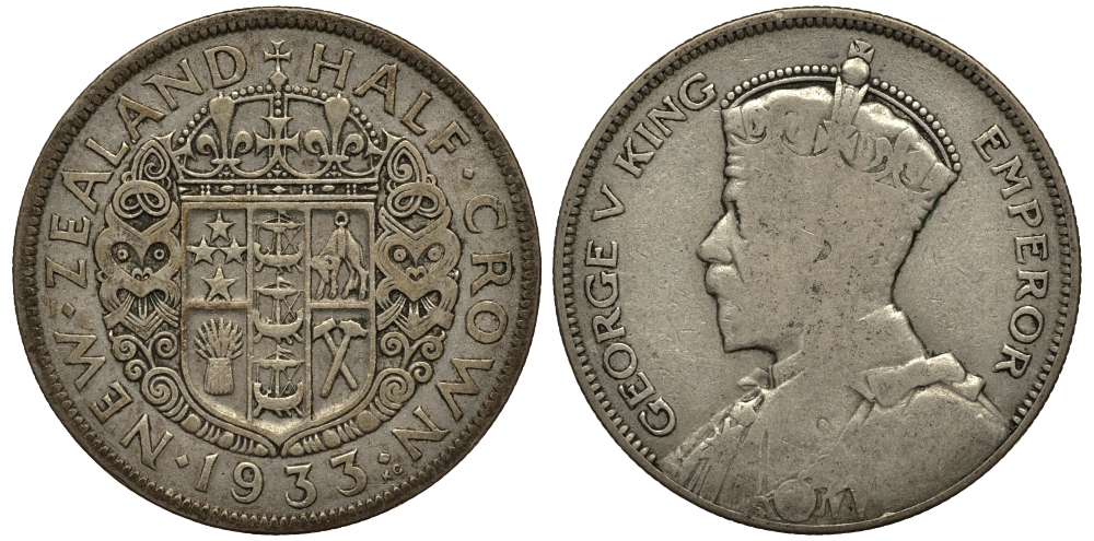 Новая Зеландия 1/2 кроны 1933 Георг V (1910-1936) KM 5 серебро 272-414