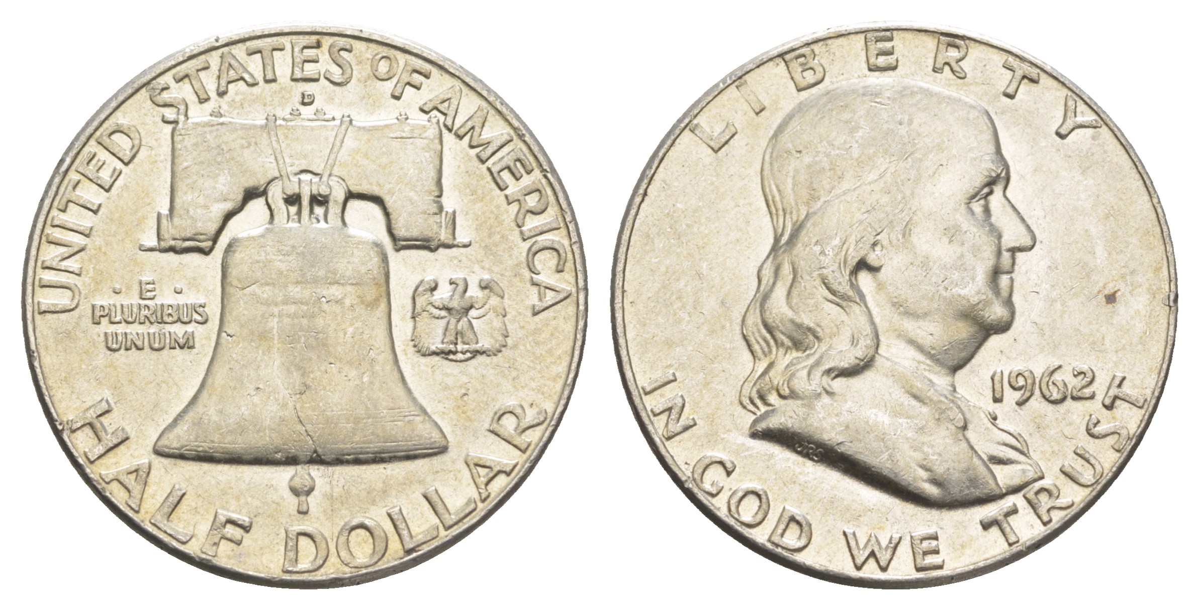 США 1/2 доллара (50 центов) 1962 Бенджамин Франклин, колокол KM 199 серебро  aUNC  4653-131