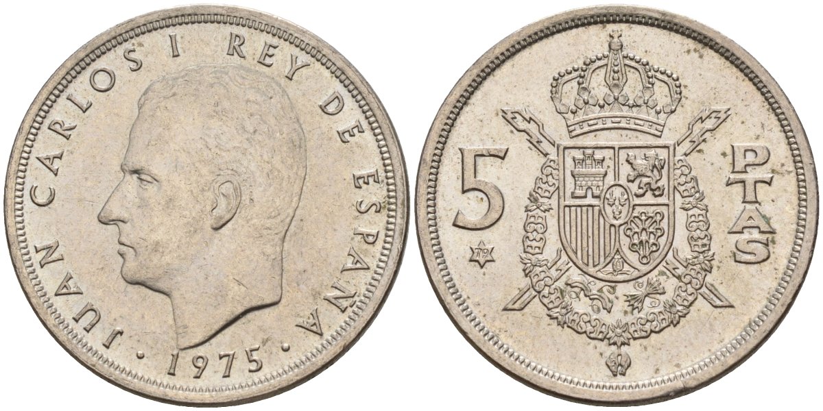 Испания 5 песет 1975 (79) Хуан Карлос I (1975-2014) KM 807 медно-никель 4155-654