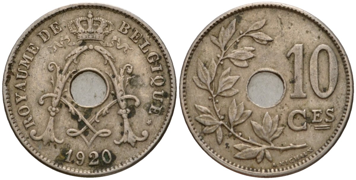 Бельгия 10 сантимов 1920 Belgique KM 85 медно-никель 4543-634