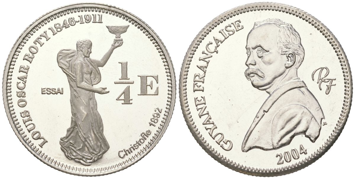 Франция 1/4 евро 2004 Французская Гвиана, ESSAI (пробник), тираж 2000 экземпляров X E11 серебро PROOF 1530-611