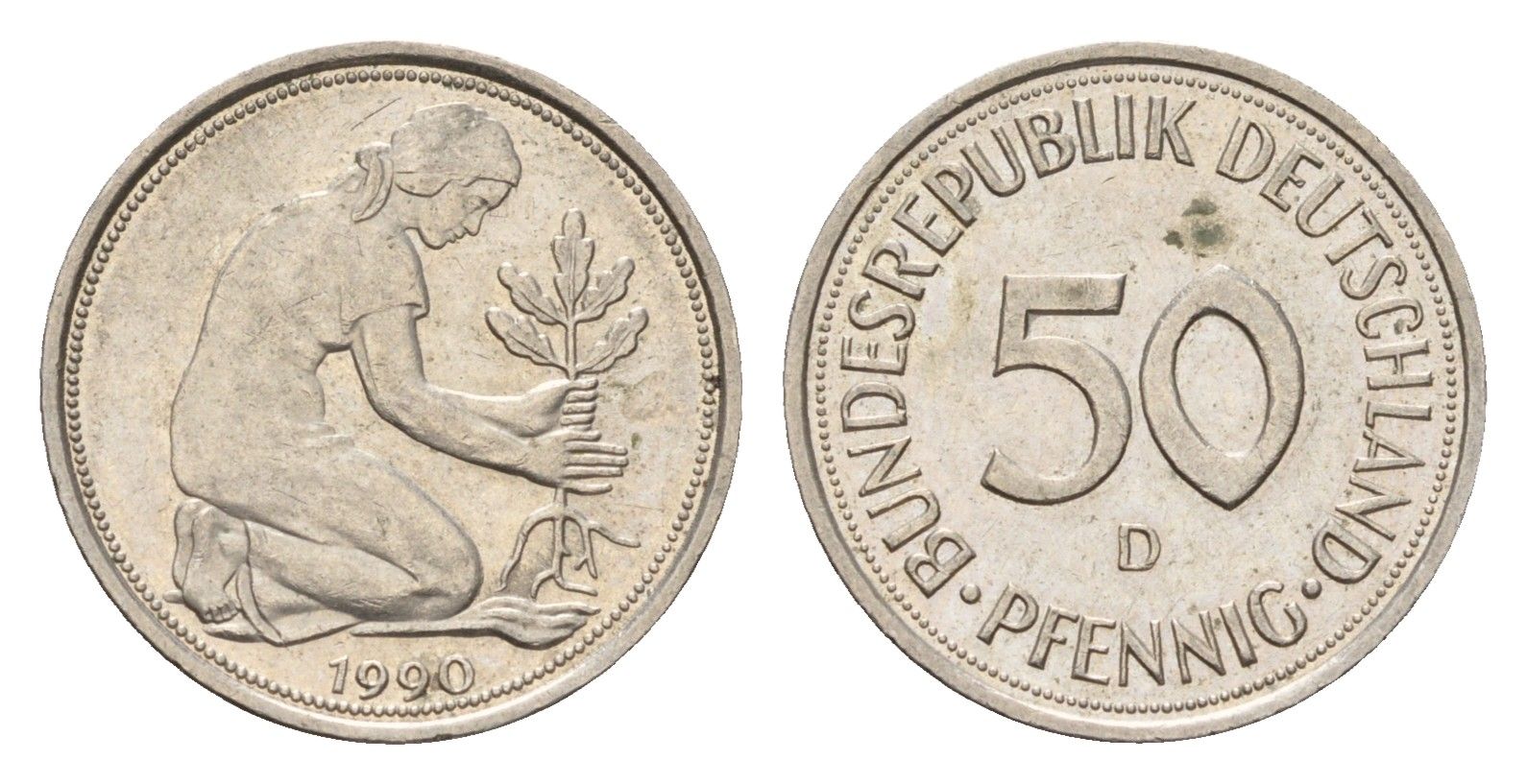 ФРГ 50 пфеннигов 1990 D KM 109.2, J. 384a медно-никель 187-1024