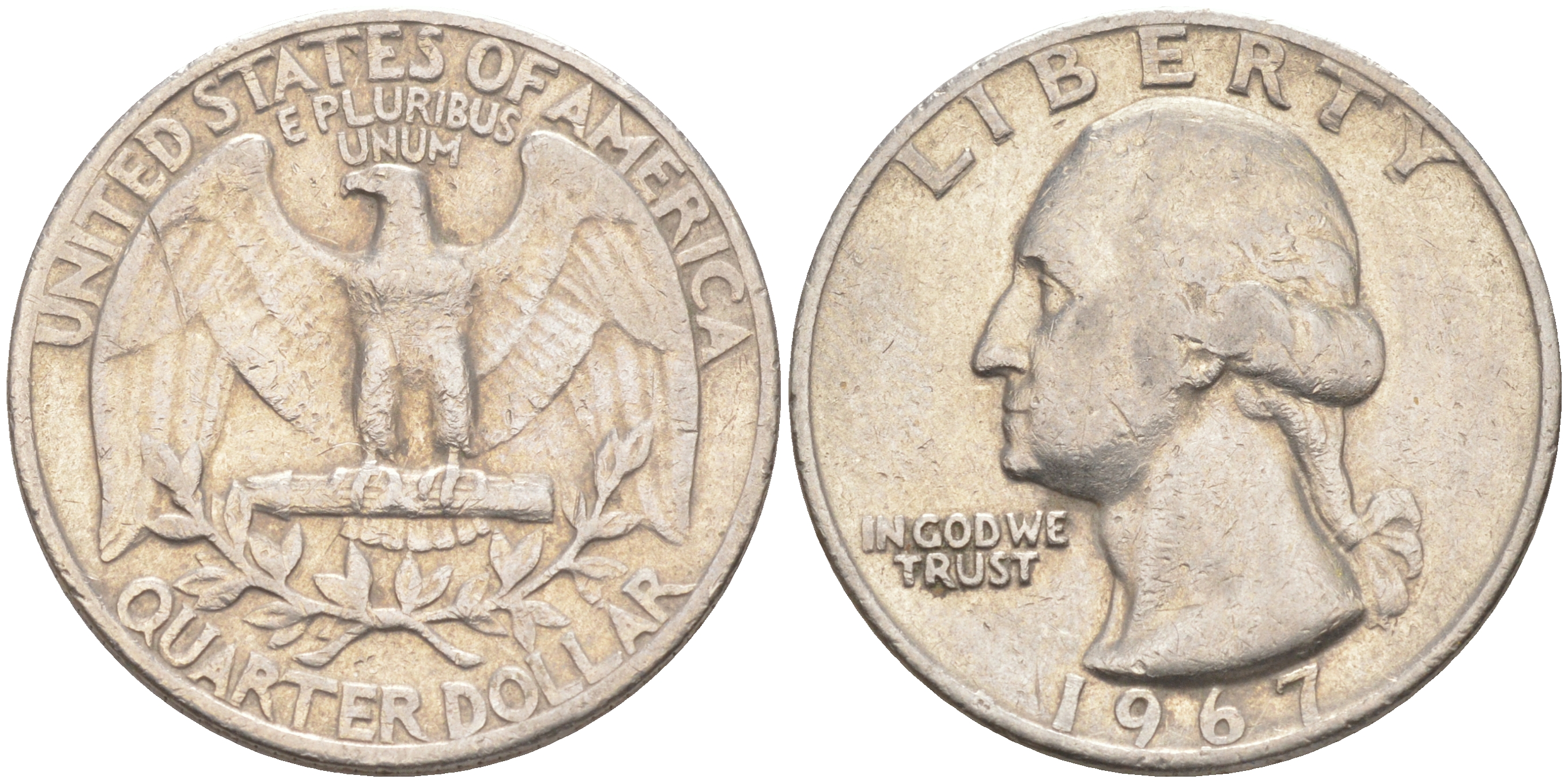 США 25 центов (квотер)1967 Вашингтон KM 164a медь плакированная медно-никелем 83-414