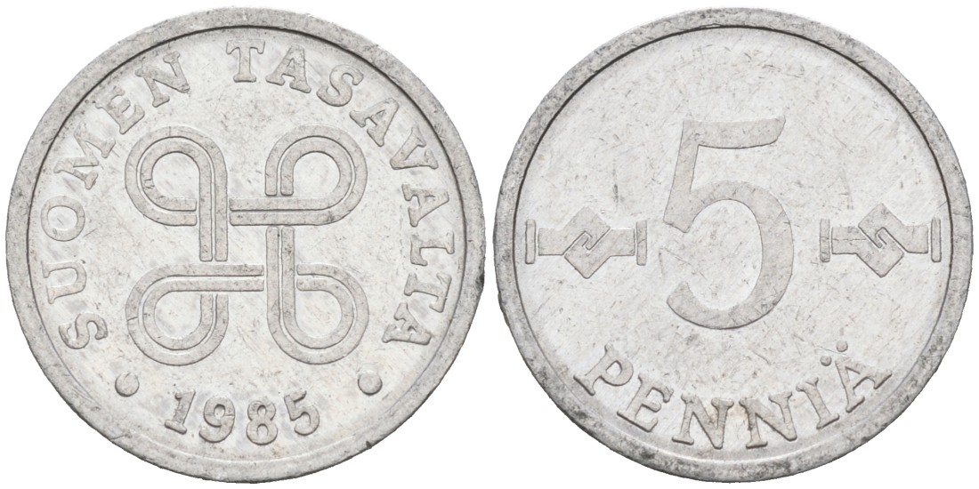 ФИНЛЯНДИЯ 5 ПЕННИ 1985 KM 45а алюминий 192-1229