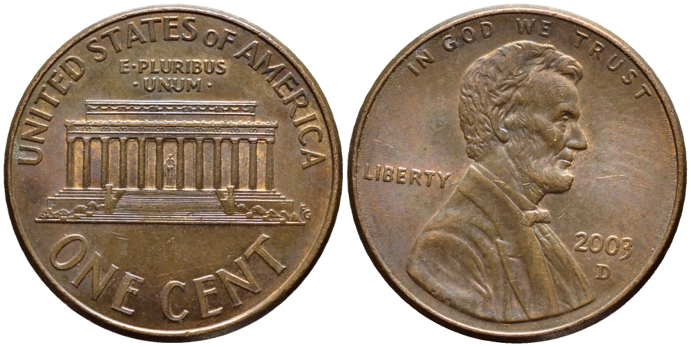 США 1 ЦЕНТ 2003 D, ЛИНКОЛЬН KM 201b цинк плакированный медью 4396-465