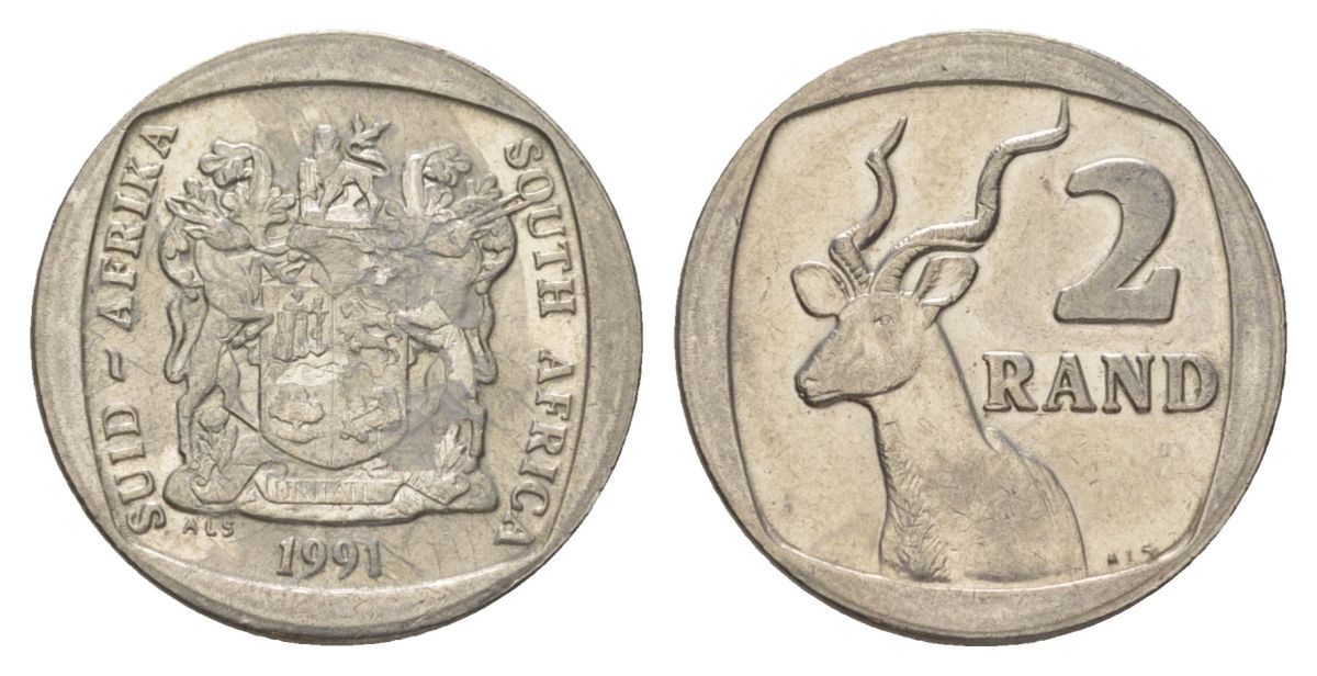 ЮАР 2 ранда 1991 KM 139 медь плакированная никелем 4626-1141