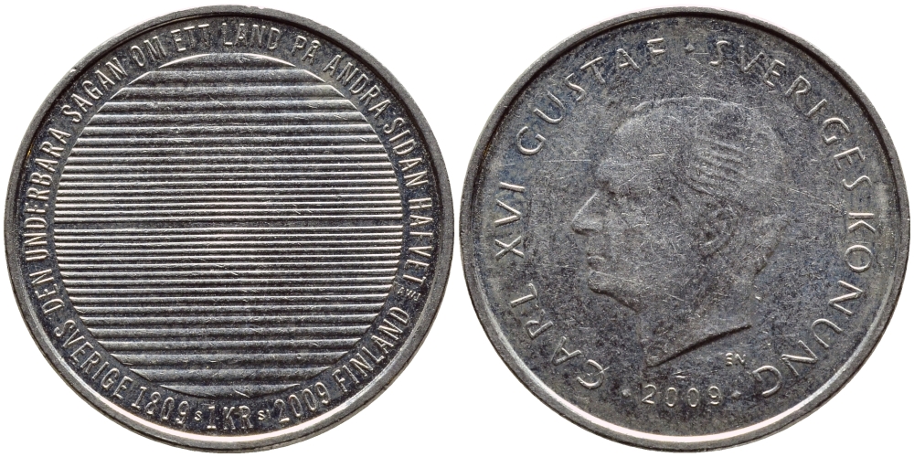 Швеция 1 крона 2009 Карл XVI Густав (1973- ) KM 894 медно-никель 84-714