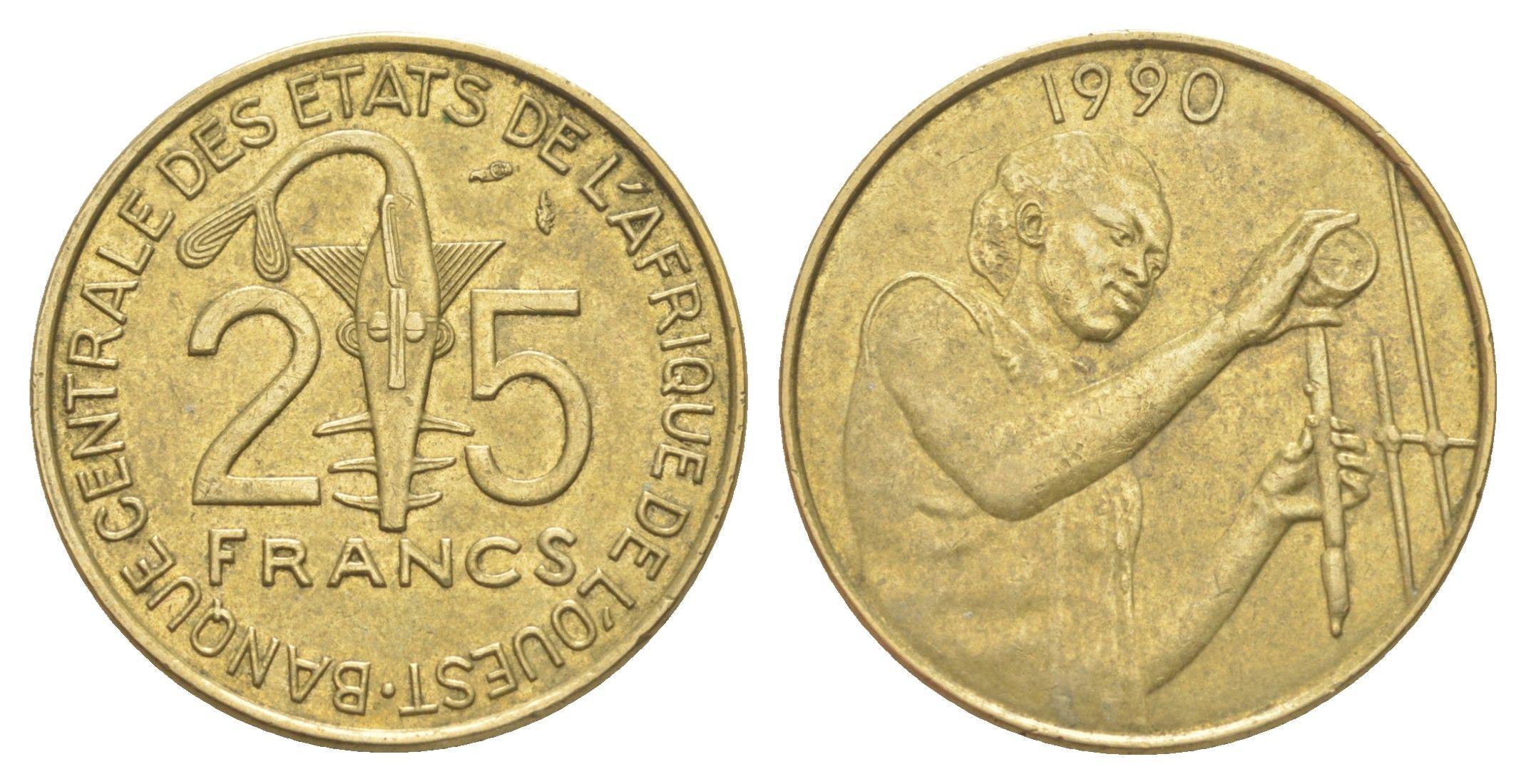 Западная Африка (BCEAO) 25 франков 1990 KM 9 алюминиевая бронза aUNC 4654-541