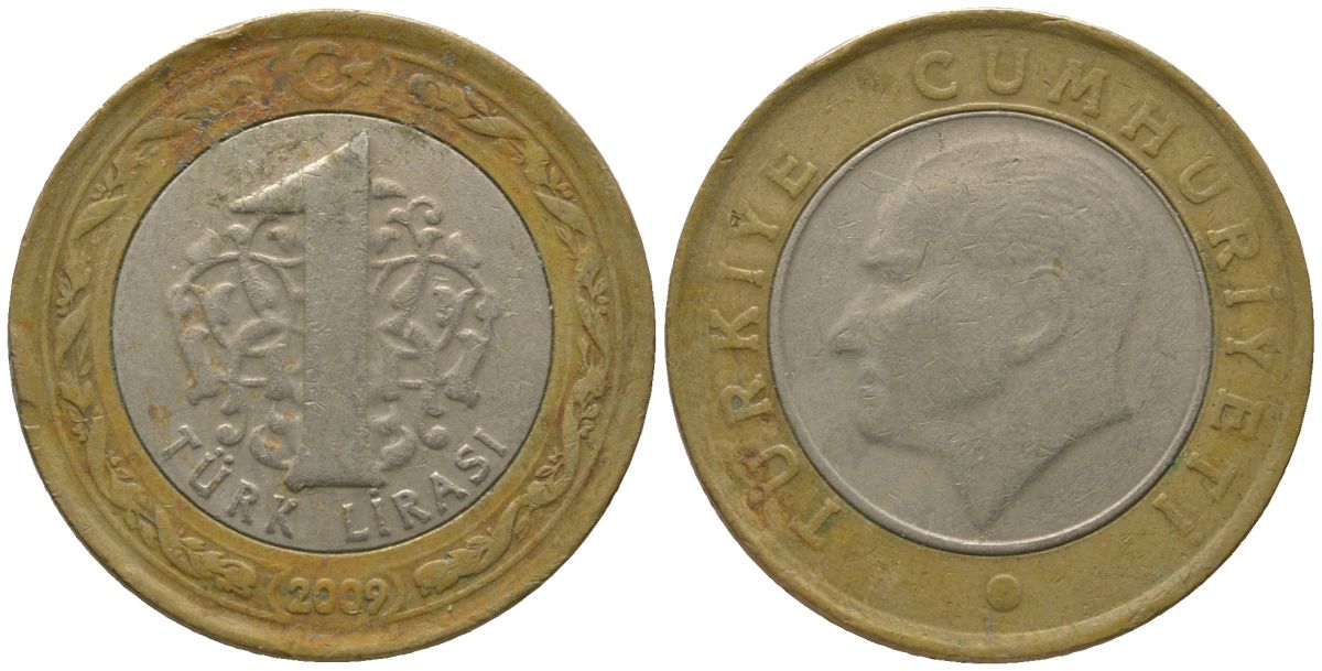 Турция 1 лира 2009 Кемаль Ататюрк KM 1244 биметалл  4561-1042