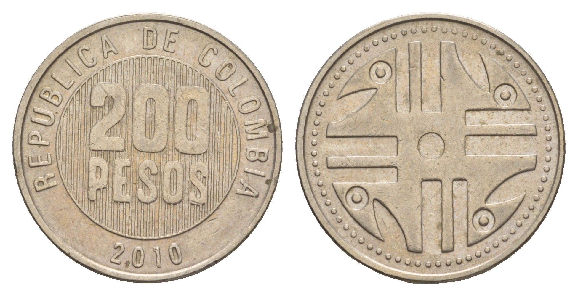 Колумбия 200 песо 2010 KM 287 медь цинк никель 4656-1017