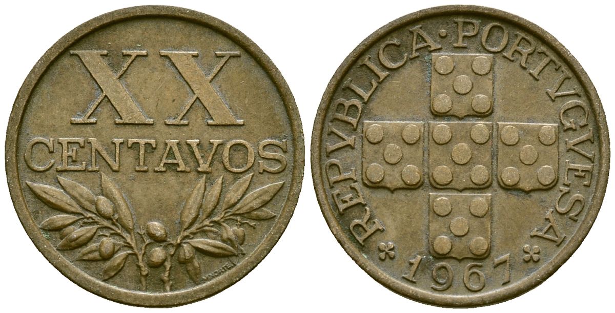Португалия 20 сентаво 1967 KM 584 бронза 4172-142