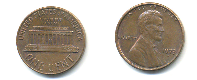 США 1 ЦЕНТ 1973 D, ЛИНКОЛЬН KM 201 медь цинк 86-216