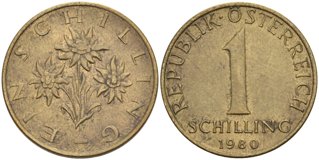 Австрия 1 шиллинг 1980 KM 2886 алюминиевая бронза 4571-747