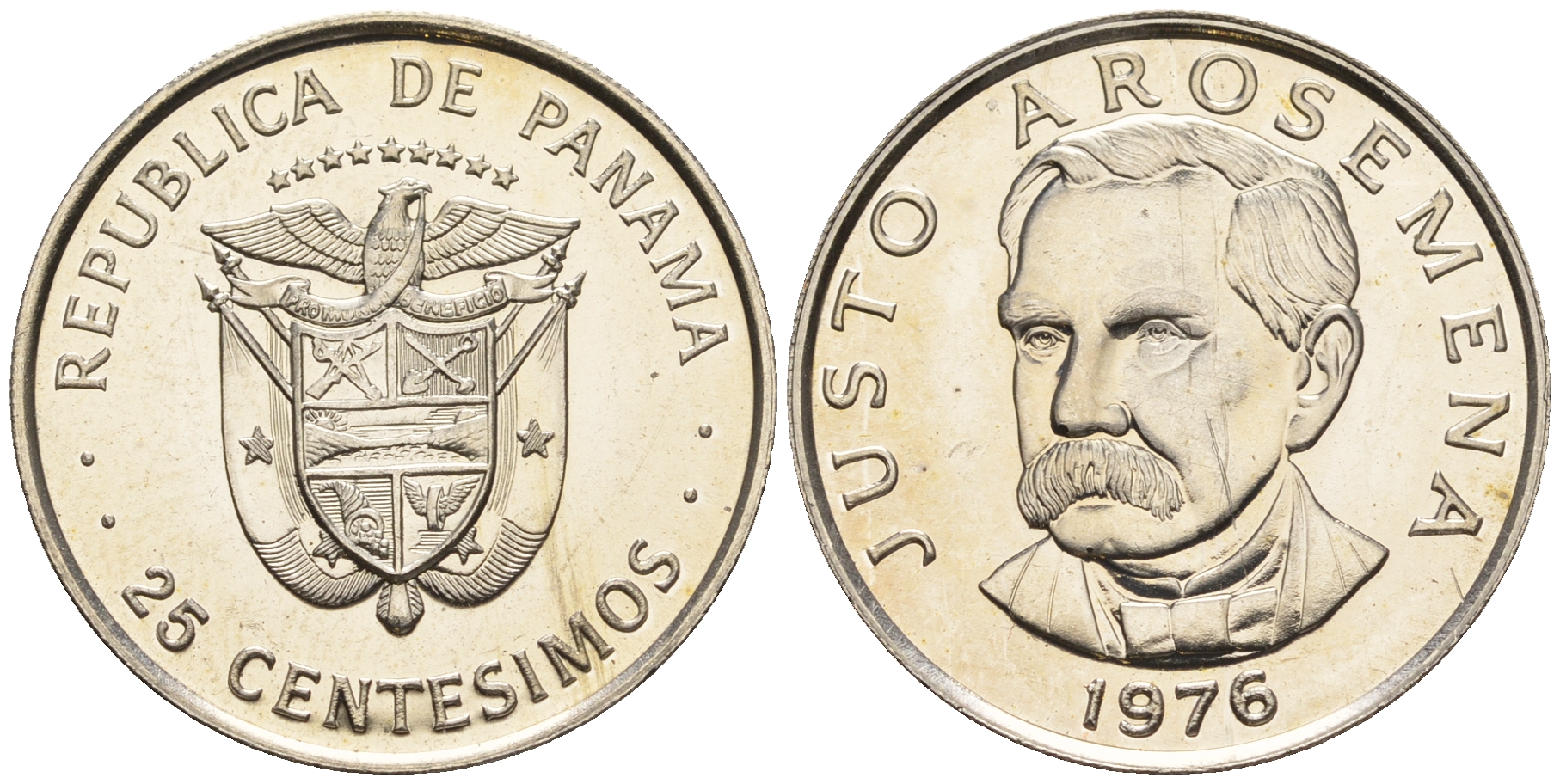 Панама 25 сентесимо 1976 Хусто Аросемена KM 37.1 медь плакированная медно-никелем  UNC  M30-15