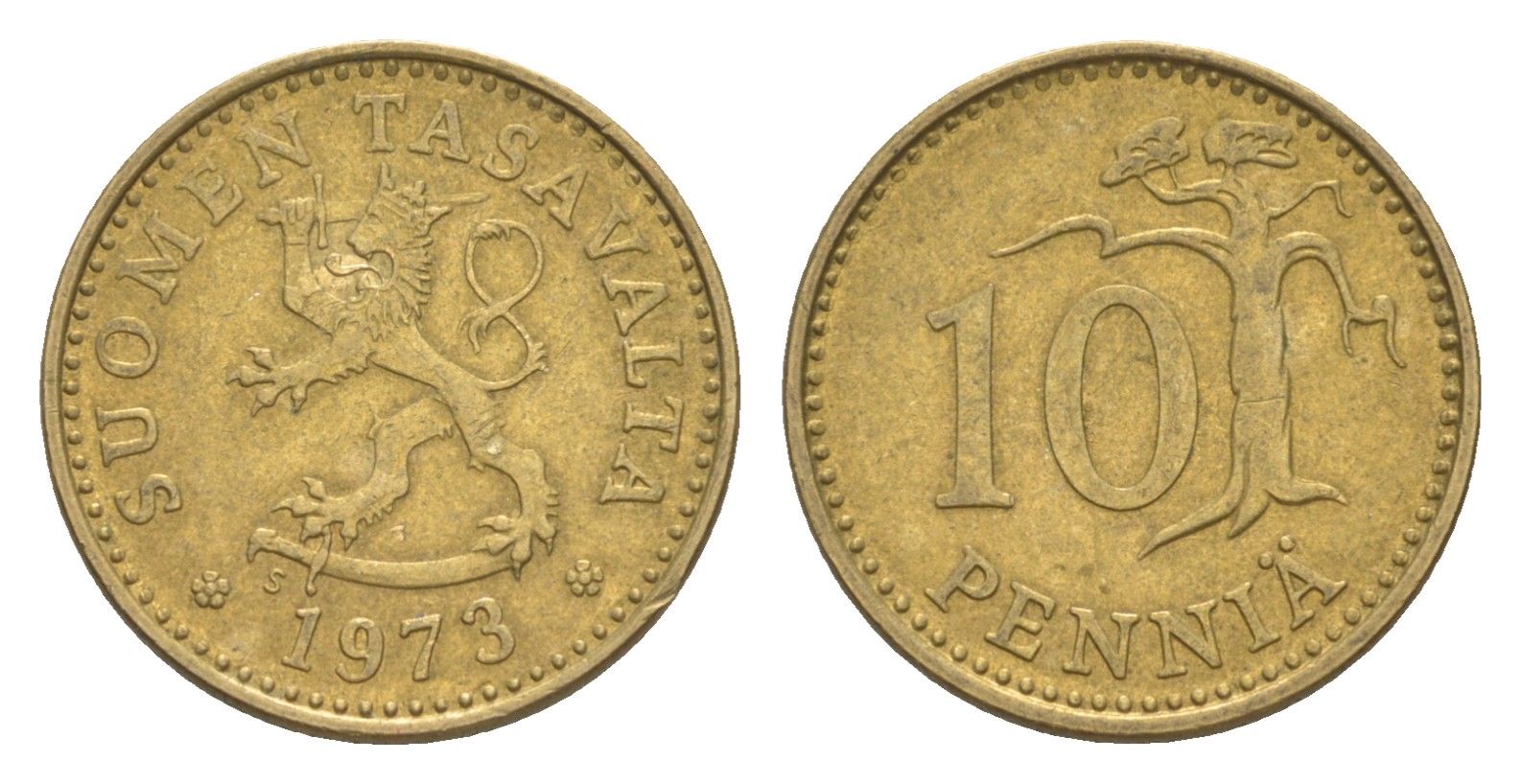 Финляндия 10 пенни 1973 KM 46 алюминиевая бронза 4647-333